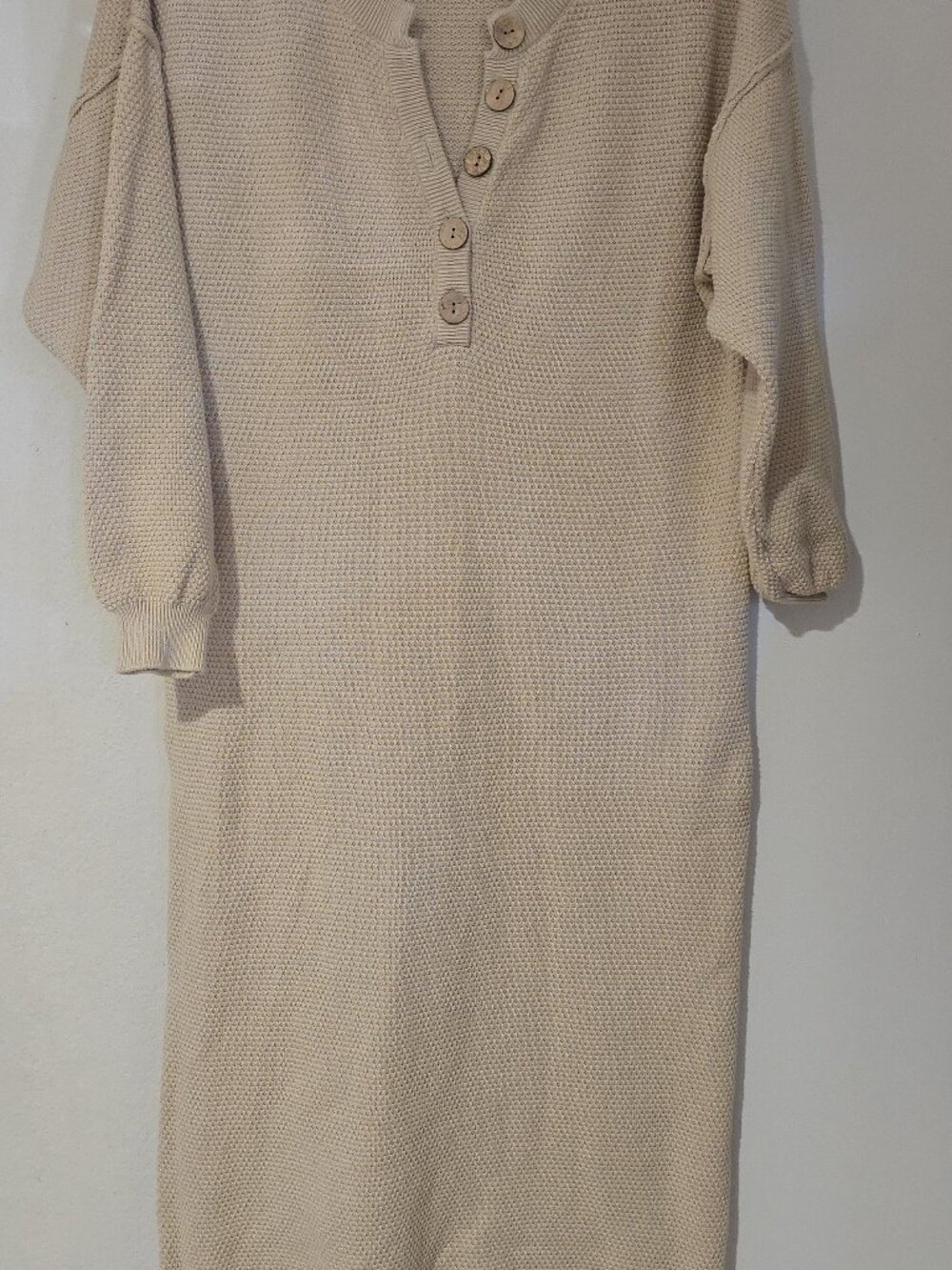 Free People FP Beach Hailee Henley Sweater Midi Dress Cream Size S/P